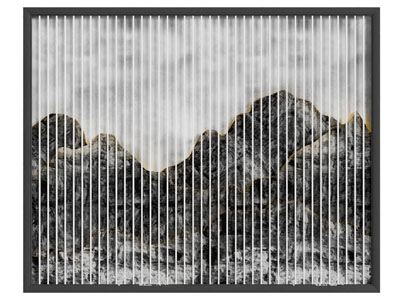 新中式背景墙 格栅山水背景墙3d模型 新中式背景墙 格栅山水背景墙