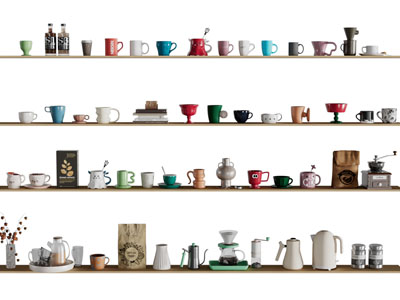 现代咖啡杯摆件组合3d模型 现代咖啡杯摆件组合