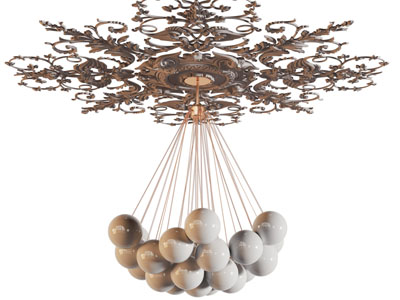 法式球形灯罩吊灯3d模型 法式球形灯罩吊灯