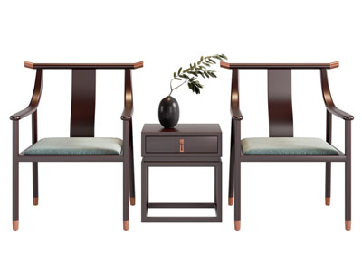 新中式扶手椅子 边几