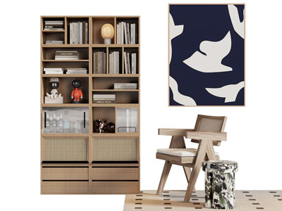 侘寂风书柜 休闲椅子