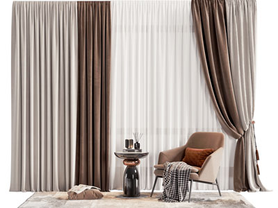 现代布艺窗帘窗纱3d模型 现代布艺窗帘窗纱