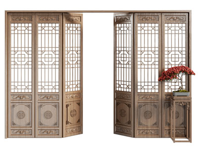 新中式实木镂花窗门扇 双开门 花格门3d模型 新中式实木镂花窗门扇 双开门 花格门