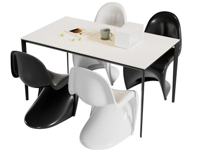 现代长方形餐桌椅组合3d模型 现代长方形餐桌椅组合