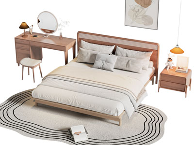 北欧双人床 床头柜 梳妆台