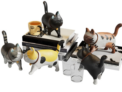 现代卡通猫咪雕塑雕刻 书籍摆件组合3d模型 现代卡通猫咪雕塑雕刻 书籍摆件组合