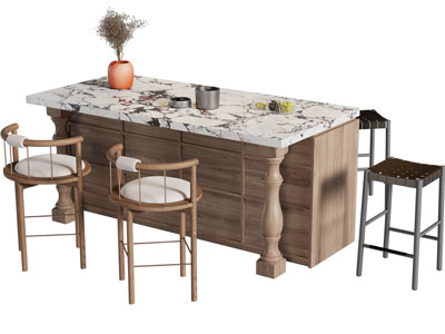 美式中古风吧台吧椅3d模型 美式中古风吧台吧椅