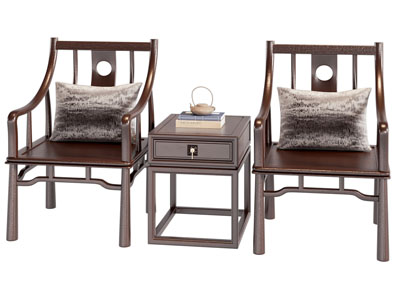 新中式扶手椅子 边几