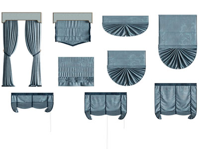 新中式窗帘 罗马帘 拉帘 卷帘 布帘3d模型 新中式窗帘 罗马帘 拉帘 卷帘 布帘