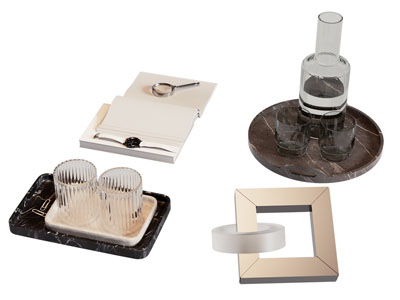 现代托盘 茶具杯子 摆件组合3d模型 现代托盘 茶具杯子 摆件组合