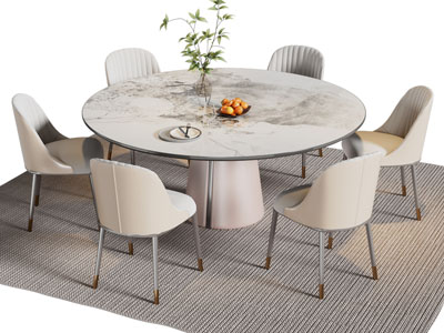 现代圆形餐桌椅组合3d模型 现代圆形餐桌椅组合