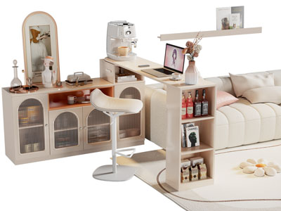 现代奶油风餐边柜 吧台吧椅组合3d模型 现代奶油风餐边柜 吧台吧椅组合