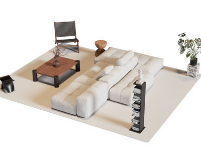 侘寂风多人沙发 休闲椅子和茶几组合