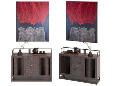 新中式实木玄关柜 边柜 挂画3d模型 新中式实木玄关柜 边柜 挂画