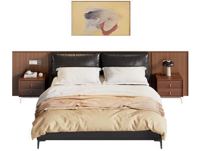 现代中古风双人床 床头柜