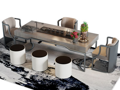 新中式茶桌椅组合3d模型 新中式茶桌椅组合