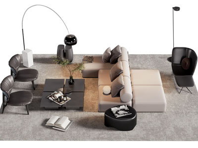 现代多人沙发 休闲椅子和茶几组合