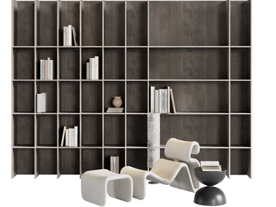 现代中古风书柜 休闲椅子 脚踏