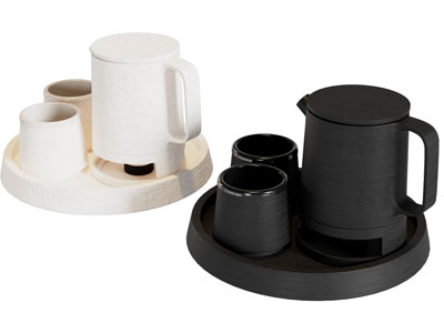 现代酒店托盘 热水壶 茶具杯子3d模型 现代酒店托盘 热水壶 茶具杯子