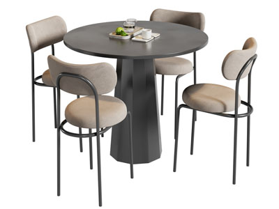 现代圆形餐桌椅组合3d模型 现代圆形餐桌椅组合