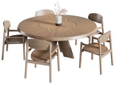 新中式圆形餐桌椅组合3d模型 新中式圆形餐桌椅组合