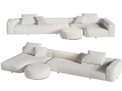 现代奶油风转角多人沙发3d模型 现代奶油风转角多人沙发