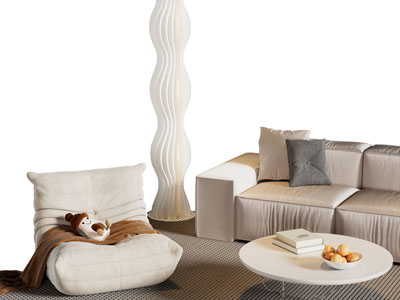 侘寂风布艺多人沙发 懒人沙发和落地灯3d模型 侘寂风布艺多人沙发 懒人沙发和落地灯