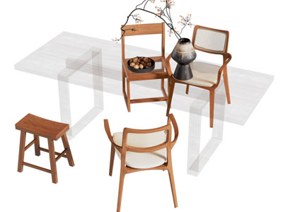 现代亚克力餐桌椅组合3d模型 现代亚克力餐桌椅组合