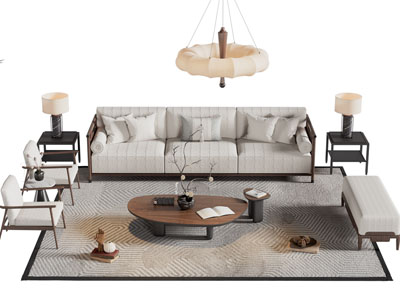 现代多人沙发 沙发凳子 休闲椅和茶几组合
