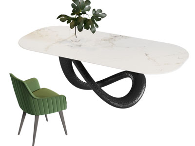 现代椭圆形大理石餐桌椅组合3d模型 现代椭圆形大理石餐桌椅组合
