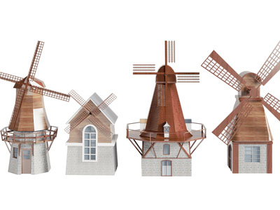 现代风车建筑 风车房屋 网红荷兰风车建筑