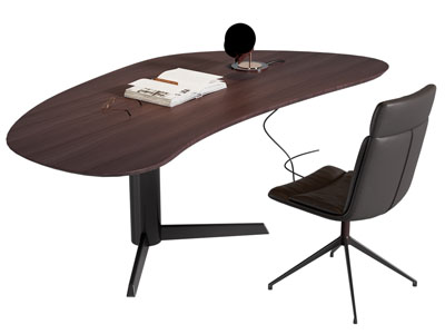 现代中古风书桌椅组合3d模型 现代中古风书桌椅组合