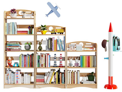 现代开放式实木书柜