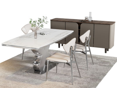 现代餐桌椅组合 餐边柜