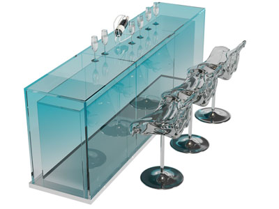 现代亚克力吧台吧椅组合3d模型 现代亚克力吧台吧椅组合