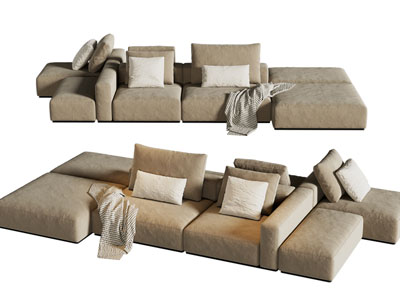 现代布艺双向多人沙发3d模型 现代布艺双向多人沙发