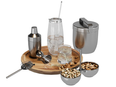 现代木托盘 茶具杯子 摆件组合3d模型 现代木托盘 茶具杯子 摆件组合