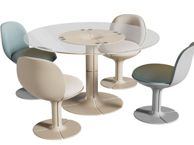 现代圆形餐桌椅组合3d模型 现代圆形餐桌椅组合