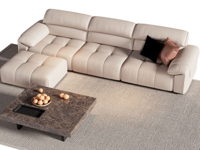 现代奶油风多人沙发 茶几组合