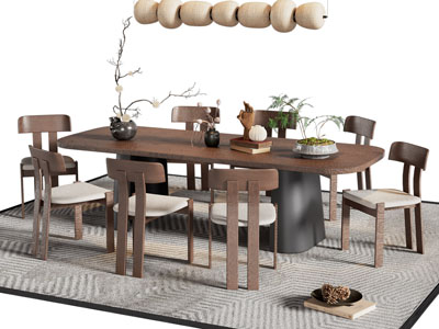 侘寂风中古风餐桌椅组合3d模型 侘寂风中古风餐桌椅组合