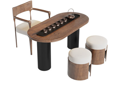 侘寂风椭圆形茶桌椅组合3d模型 侘寂风椭圆形茶桌椅组合