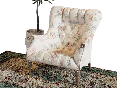 美式田园布艺单人沙发 边几