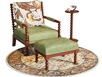 美式中古风单人沙发 脚踏