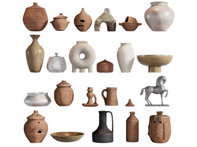 新中式陶艺器皿 摆件组合3d模型 新中式陶艺器皿 摆件组合