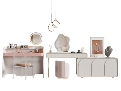 现代奶油风化妆 梳妆台3d模型 现代奶油风化妆 梳妆台