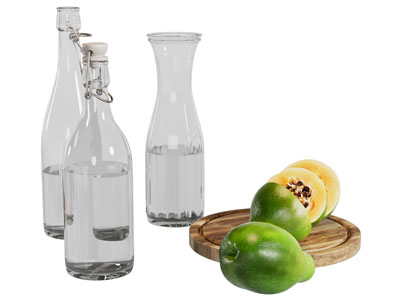 现代凉水壶 水瓶 水果摆件组合3d模型 现代凉水壶 水瓶 水果摆件组合