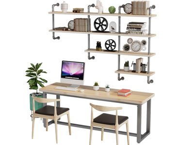工业风loft书桌椅组合 墙面置物收纳架3d模型 工业风loft书桌椅组合 墙面置物收纳架