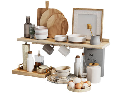 现代碗碟 砧板 厨具摆件组合