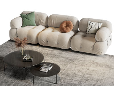 现代奶油风多人沙发和茶几组合