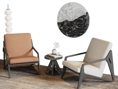 现代休闲椅子 边几 墙饰